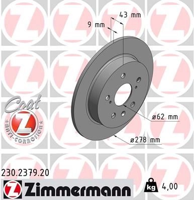 Тормозной диск ZIMMERMANN 230237920 905125 99 WWI6 изображение 0
