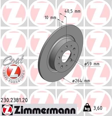 Тормозной диск ZIMMERMANN 230238120 YW BGY 905127 изображение 0