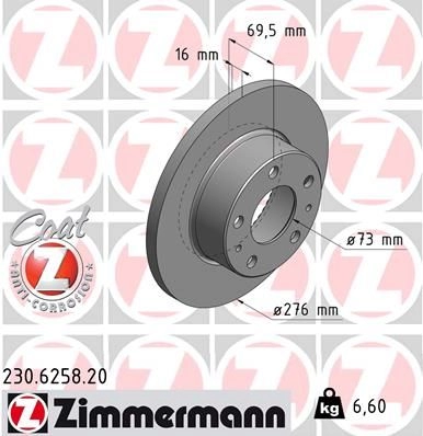 Тормозной диск ZIMMERMANN 905146 230625820 A4B D5D изображение 0