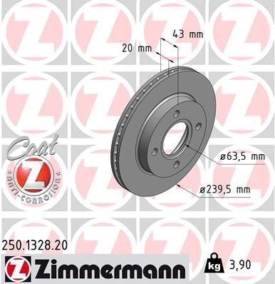 Тормозной диск ZIMMERMANN 250132820 9D8J3 2 905776 изображение 0