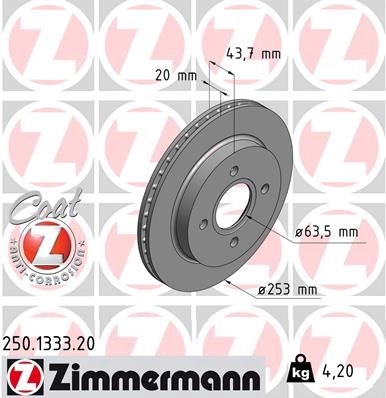 Тормозной диск ZIMMERMANN 250133320 L TBTMD 905780 изображение 0