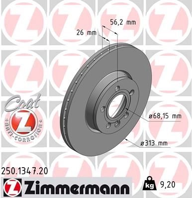 Тормозной диск ZIMMERMANN 250134720 2Y0 EPOW 905801 изображение 0