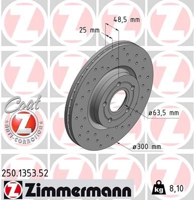 Тормозной диск ZIMMERMANN 905812 ZGVN O 250.1353.52 изображение 0