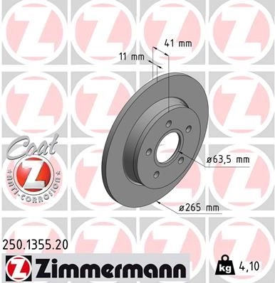 Тормозной диск ZIMMERMANN 250135520 0PWS B 905814 изображение 0