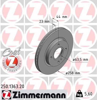 Тормозной диск ZIMMERMANN P3P2 X0 905824 250.1363.20 изображение 0
