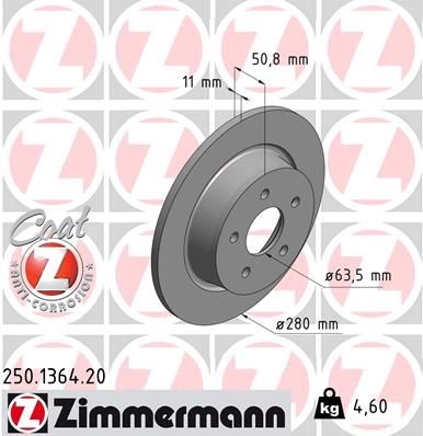Тормозной диск ZIMMERMANN 905826 250136420 3 DZ1YV изображение 0
