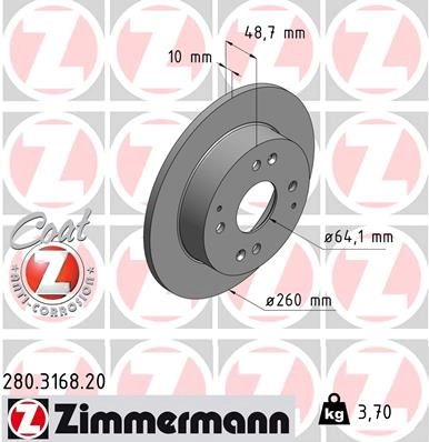 Тормозной диск ZIMMERMANN 906052 280316820 LTFIE S4 изображение 0