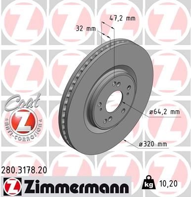 Тормозной диск ZIMMERMANN 280317820 OGP E2Z5 906065 изображение 0