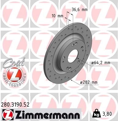 Тормозной диск ZIMMERMANN 280319052 OP I412D 1425045851