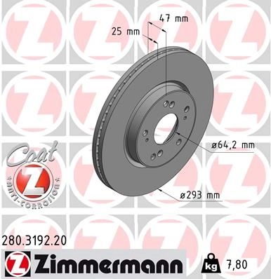 Тормозной диск ZIMMERMANN 1425045853 280319220 Y 27LWG