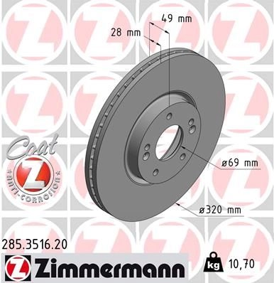 Тормозной диск ZIMMERMANN 285.3516.20 U3AD FX 906122