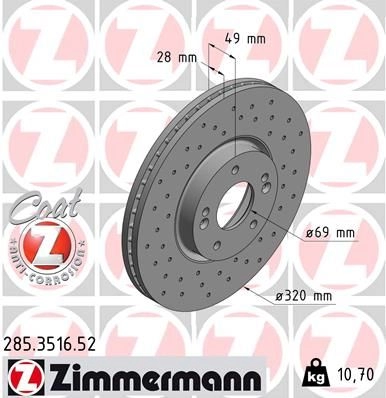 Тормозной диск ZIMMERMANN 906123 285351652 8 I10W