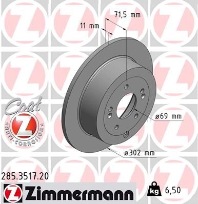 Тормозной диск ZIMMERMANN 285351720 Q WSCRHH 906124 изображение 0
