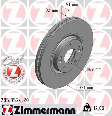 Тормозной диск ZIMMERMANN 906134 285352420 6KG1 X