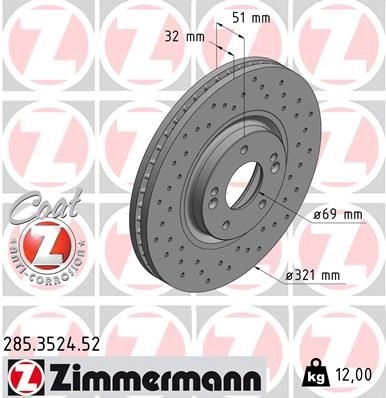 Тормозной диск ZIMMERMANN 906135 285352452 T53 FQ