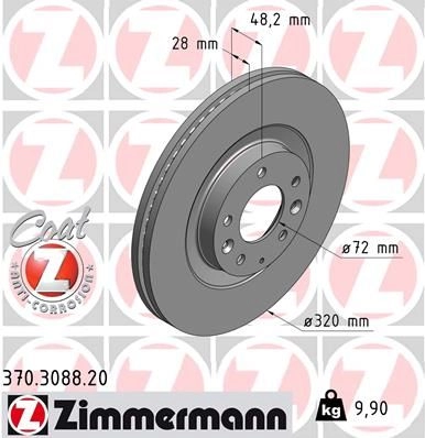 Тормозной диск ZIMMERMANN 370.3088.20 906290 V8Y 092V изображение 0