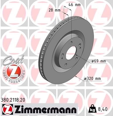 Тормозной диск ZIMMERMANN 380211820 7F WDOE 1437876414 изображение 0