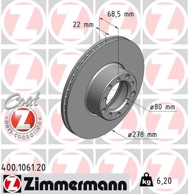 Тормозной диск ZIMMERMANN 400106120 906367 M3Z4 7 изображение 0