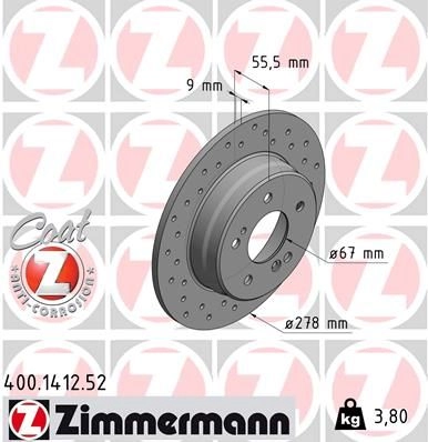 Тормозной диск ZIMMERMANN 906382 400.1412.52 G97E E изображение 0