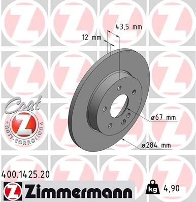 Тормозной диск ZIMMERMANN 906395 LY O96 400.1425.20