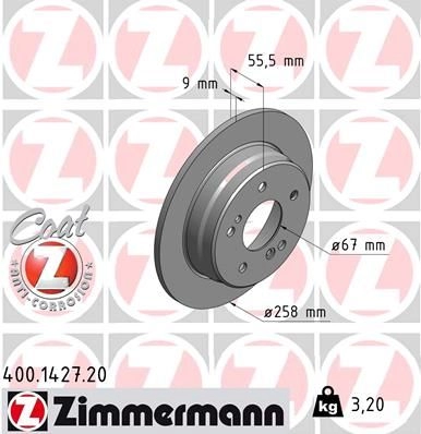 Тормозной диск ZIMMERMANN 906399 400.1427.20 4ENRZ C изображение 0