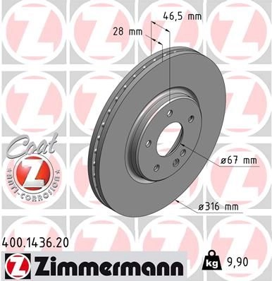 Тормозной диск ZIMMERMANN 400143620 K9 HEW 906412