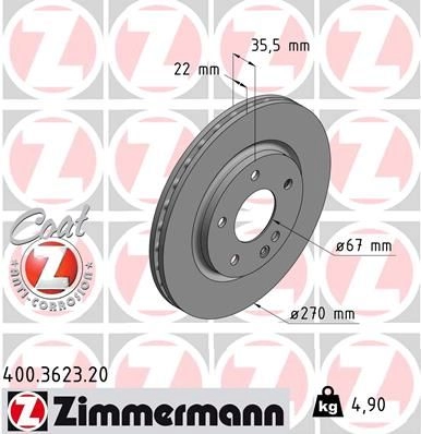 Тормозной диск ZIMMERMANN 400.3623.20 906497 PV8H ZWL изображение 0