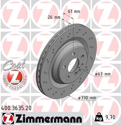 Тормозной диск ZIMMERMANN 400363520 906509 T40I UX изображение 0