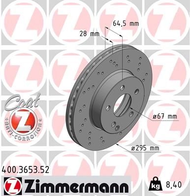 Тормозной диск ZIMMERMANN 906537 400.3653.52 M Q4HP изображение 0