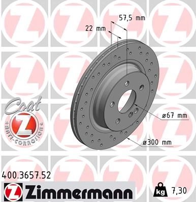 Тормозной диск ZIMMERMANN 906542 400365752 7529 1A изображение 0