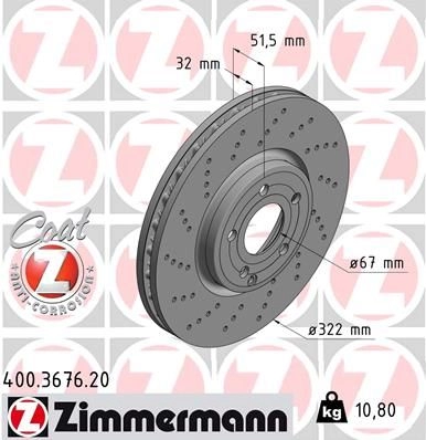 Тормозной диск ZIMMERMANN 906568 Y FAPVO 400.3676.20