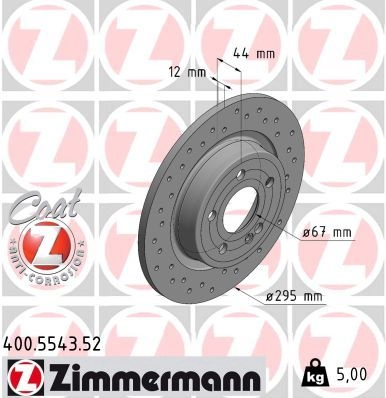 Тормозной диск ZIMMERMANN 400554352 J1DC P6C 1440004150 изображение 0