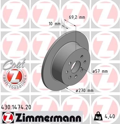 Тормозной диск ZIMMERMANN U9NYJF V 430.1474.20 906682