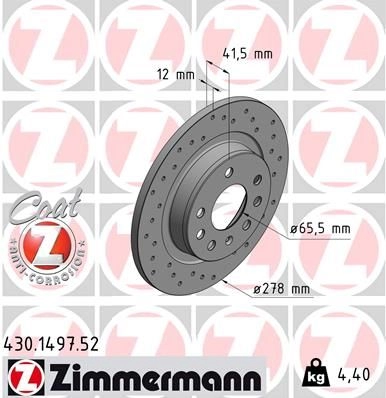 Тормозной диск ZIMMERMANN V LFB6DU 906717 430.1497.52 изображение 0