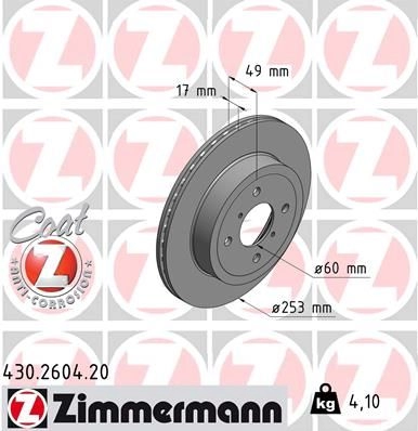 Тормозной диск ZIMMERMANN 906752 430260420 T 65GJ изображение 0