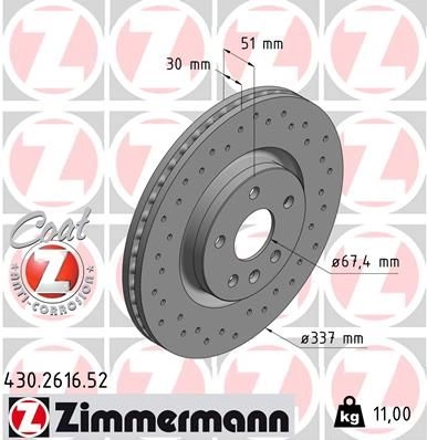 Тормозной диск ZIMMERMANN 906772 L4 EOME6 430261652 изображение 0