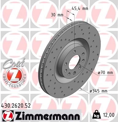 Тормозной диск ZIMMERMANN 430262052 906778 H32MO9 C изображение 0