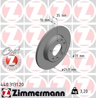 Тормозной диск ZIMMERMANN 440313120 906929 9X BE9W изображение 0