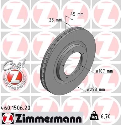 Тормозной диск ZIMMERMANN 906982 460150620 C434 O