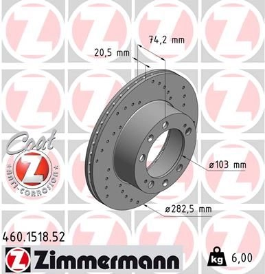 Тормозной диск ZIMMERMANN 460151852 G0H 69G 907003
