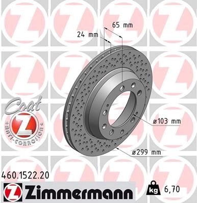 Тормозной диск ZIMMERMANN 907008 460.1522.20 W1 W8V53 изображение 0