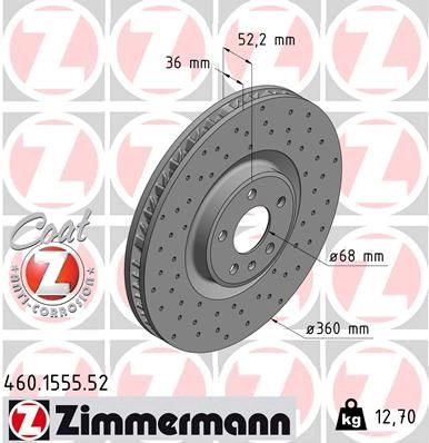 Тормозной диск ZIMMERMANN 460155552 907026 AG YAY изображение 0