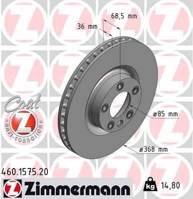 Тормозной диск ZIMMERMANN WOF9S 7 460157520 907044 изображение 0