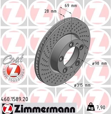 Тормозной диск ZIMMERMANN 907057 460158920 5S R9D
