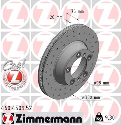 Тормозной диск ZIMMERMANN 1211196425 R52R H 460450952 изображение 0