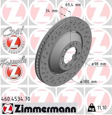 Тормозной диск ZIMMERMANN 061Z B 460453470 1437879183