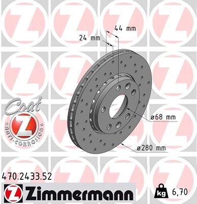 Тормозной диск ZIMMERMANN 470.2433.52 J5 SDK9 907110 изображение 0