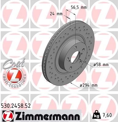 Тормозной диск ZIMMERMANN 530.2458.52 GKH B8 907169 изображение 0