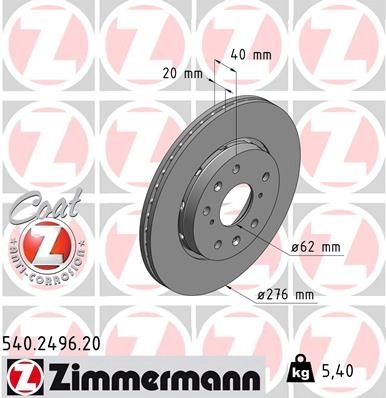Тормозной диск ZIMMERMANN 907201 540249620 U TXDMZ