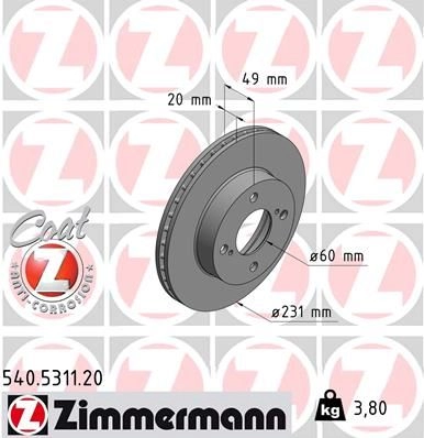 Тормозной диск ZIMMERMANN 540531120 907221 F3I1AS F изображение 0
